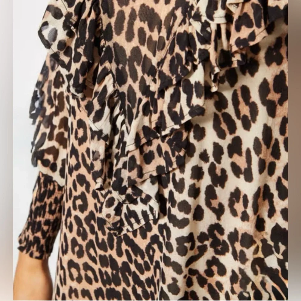 Gianni - Mullin Georgette Ruffle Mini Dress - Leopard - size 8 - EXCELLENT Cond - Picture 2 of 14